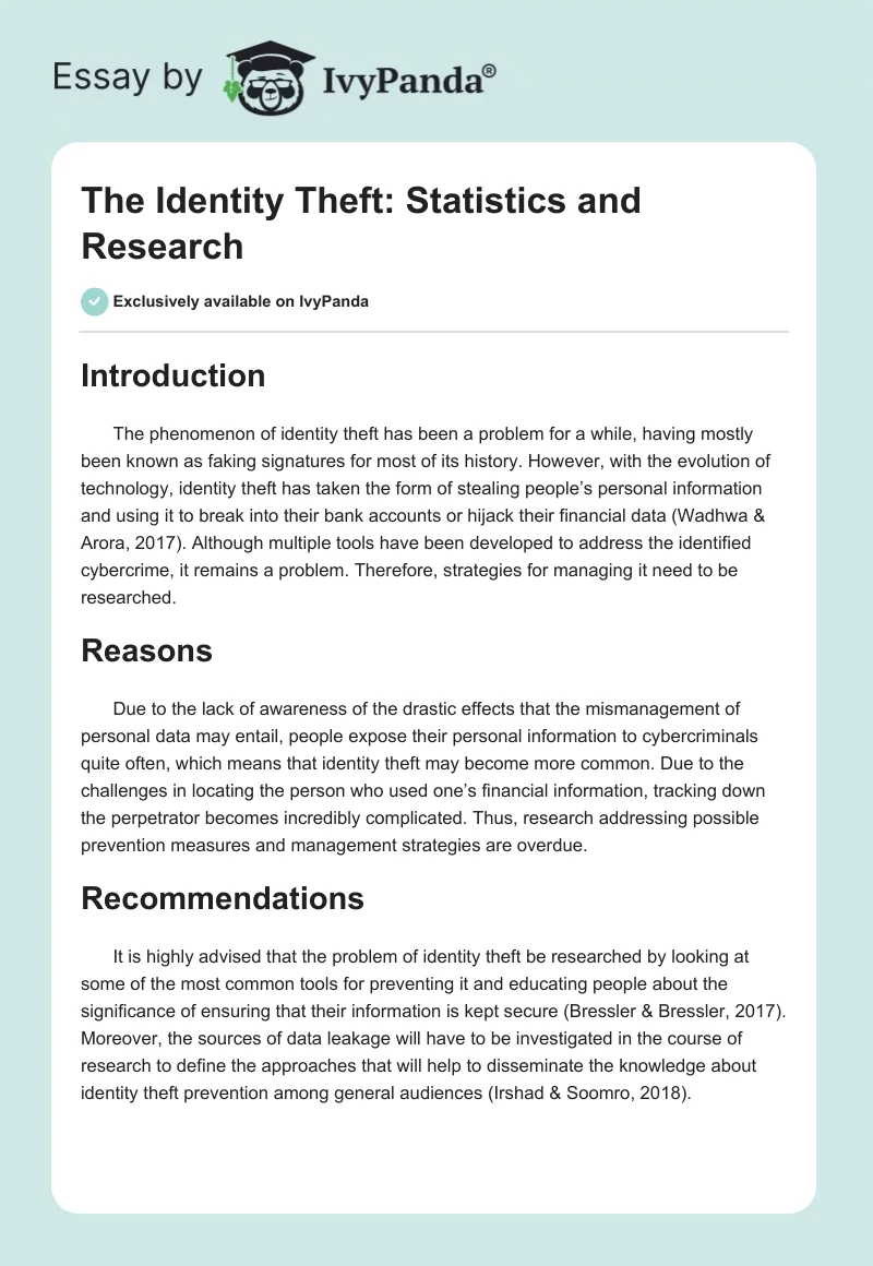 The Identity Theft: Statistics and Research. Page 1
