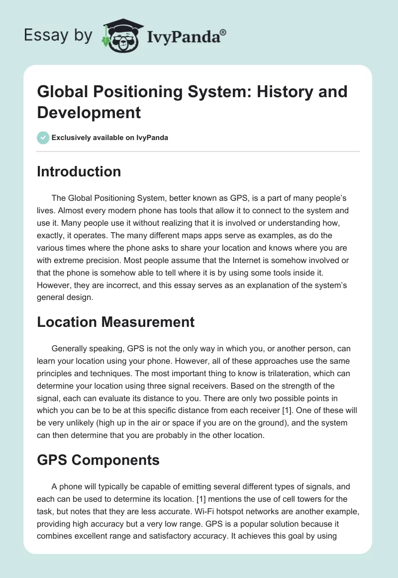 Global Positioning System: History and Development. Page 1