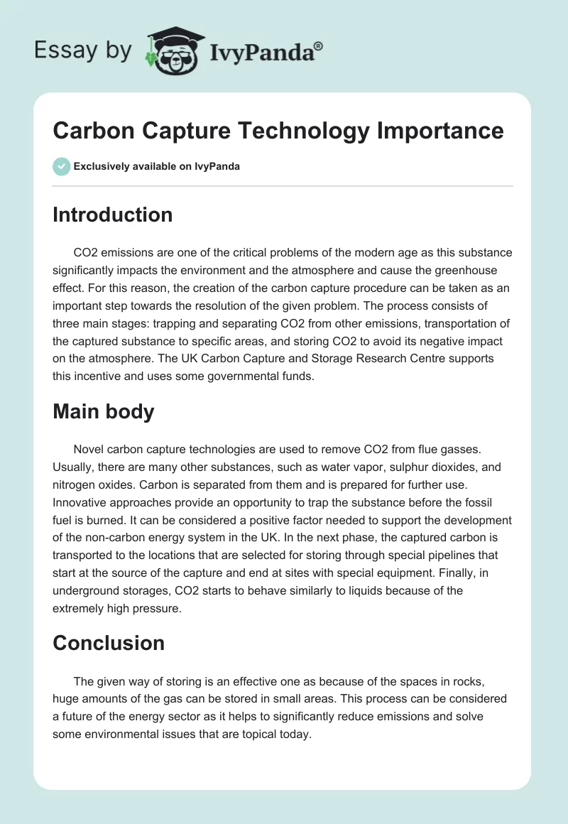 Carbon Capture Technology Importance. Page 1