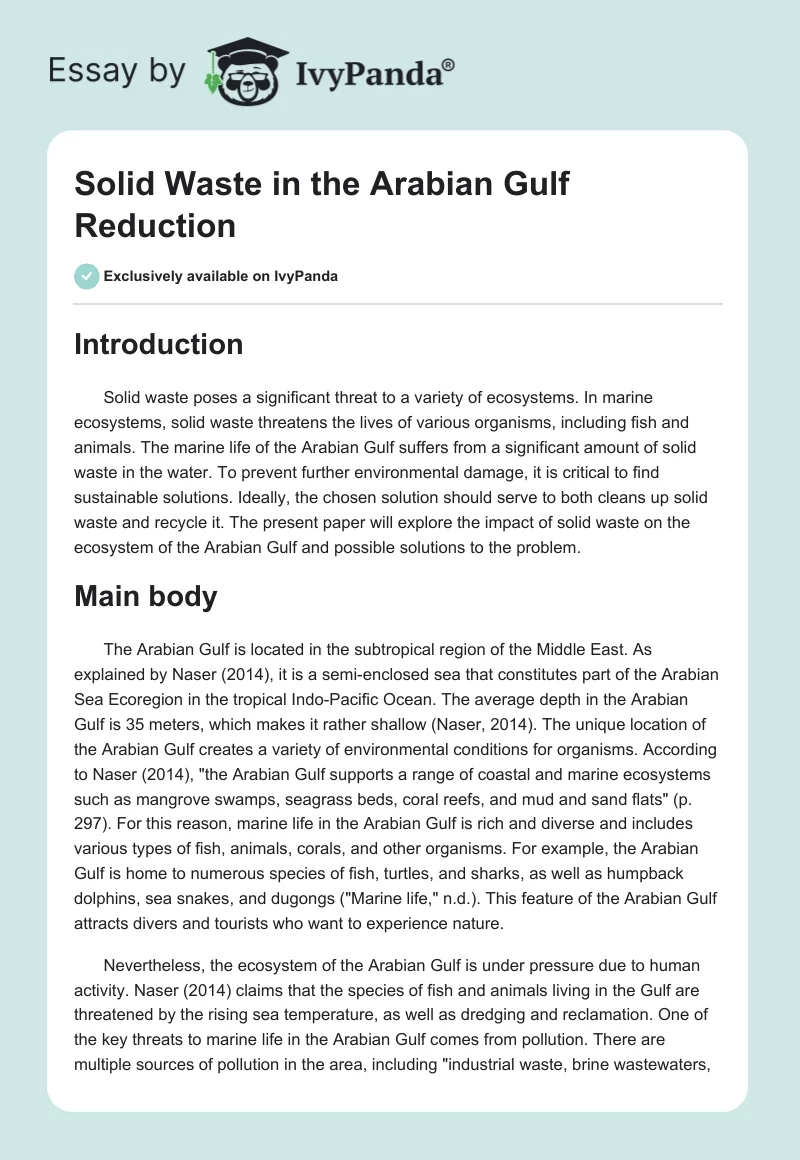 Solid Waste in the Arabian Gulf Reduction. Page 1