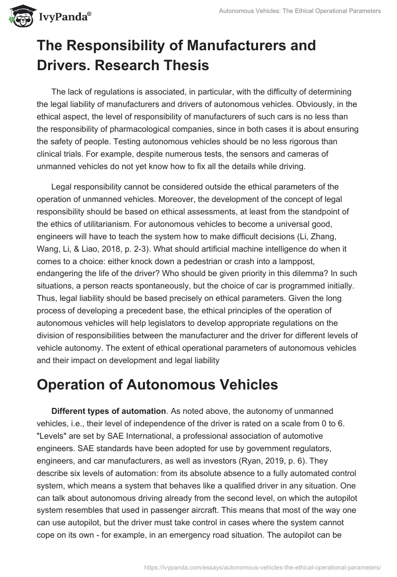Autonomous Vehicles: The Ethical Operational Parameters. Page 2