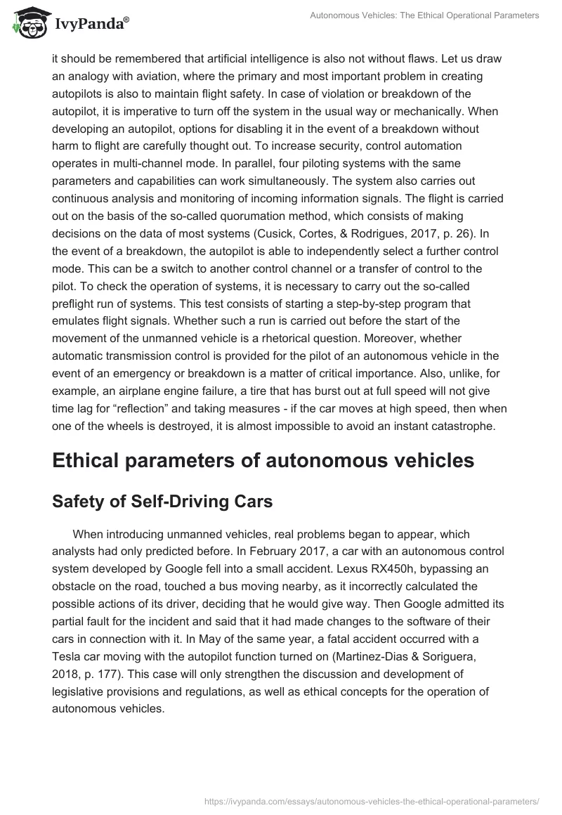 Autonomous Vehicles: The Ethical Operational Parameters. Page 4