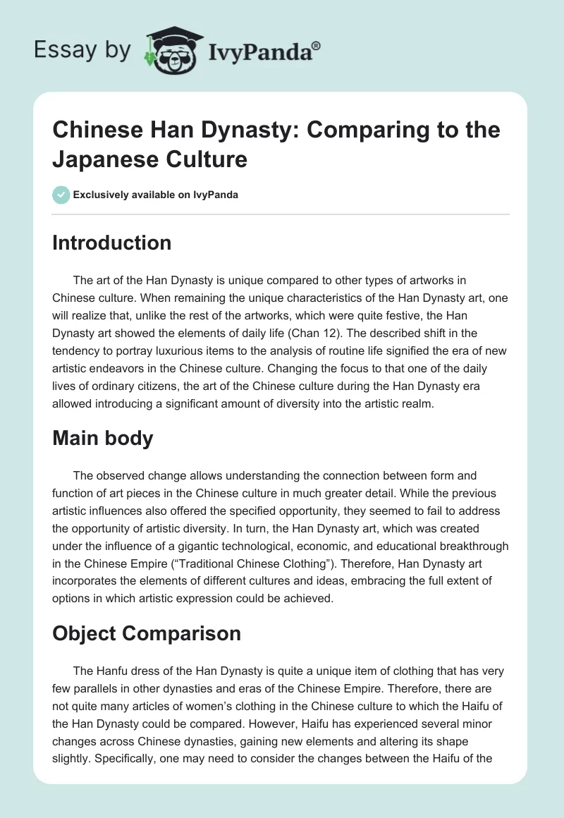 Chinese Han Dynasty: Comparing to the Japanese Culture. Page 1