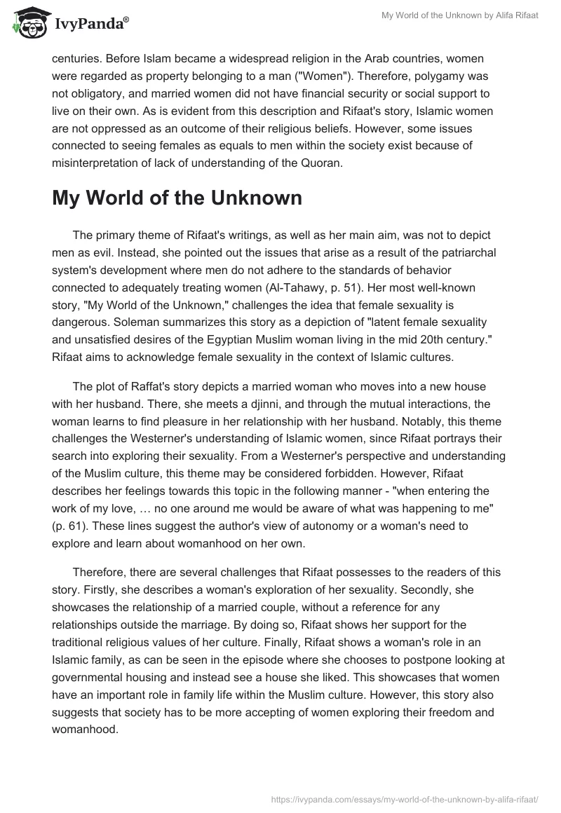 "My World of the Unknown" by Alifa Rifaat. Page 2
