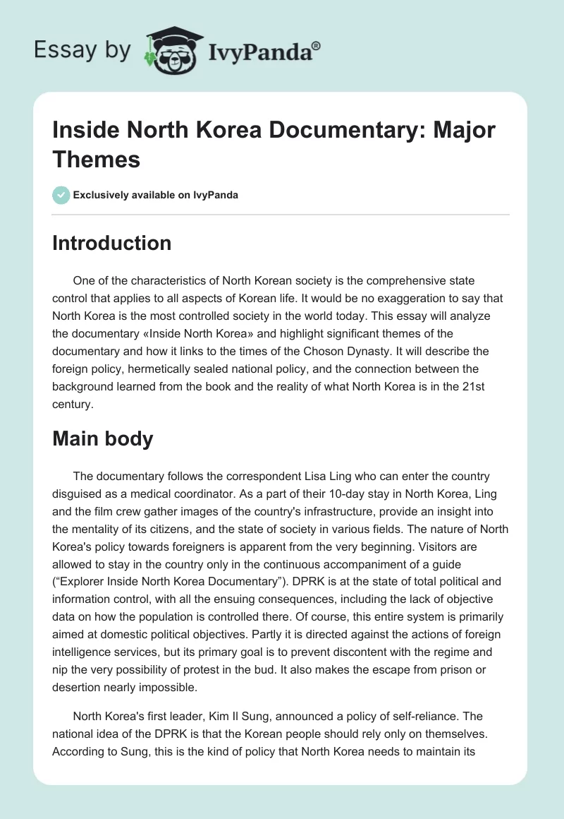 "Inside North Korea" Documentary: Major Themes. Page 1
