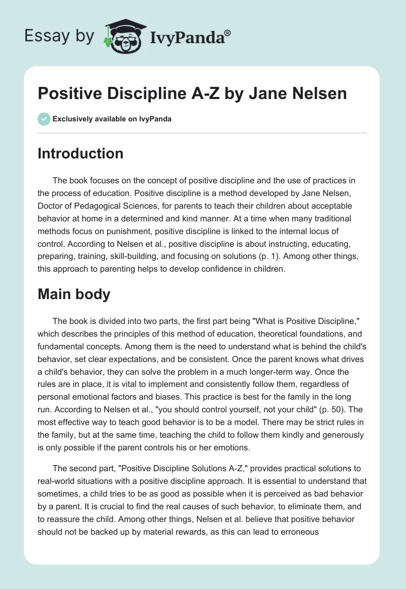 "Positive Discipline A-Z" by Jane Nelsen. Page 1