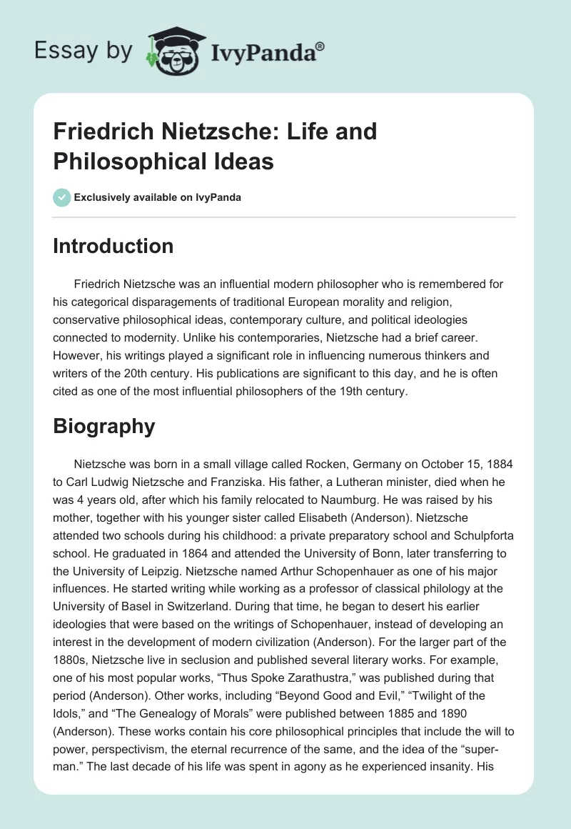 Friedrich Nietzsche: Life and Philosophical Ideas. Page 1
