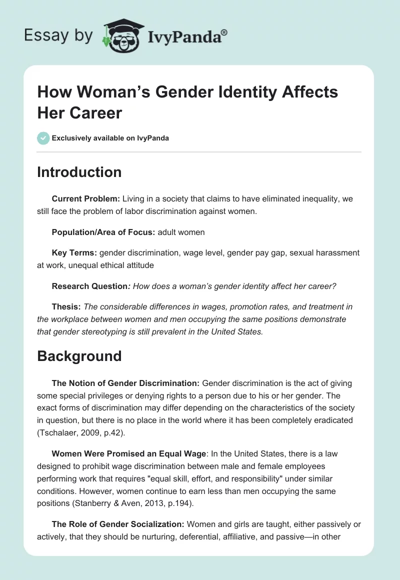 How Woman’s Gender Identity Affects Her Career. Page 1