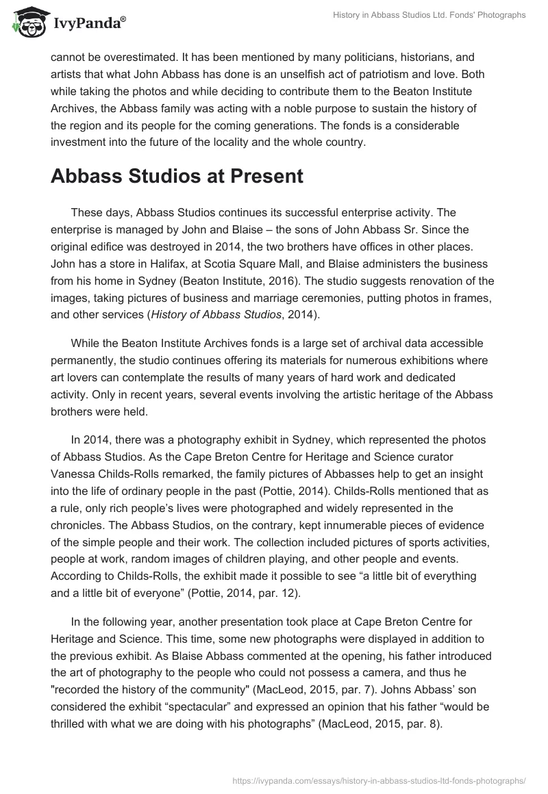 History in Abbass Studios Ltd. Fonds' Photographs. Page 5