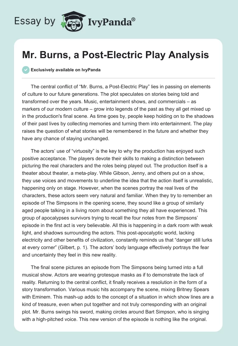 Mr. Burns, a Post-Electric Play Analysis. Page 1