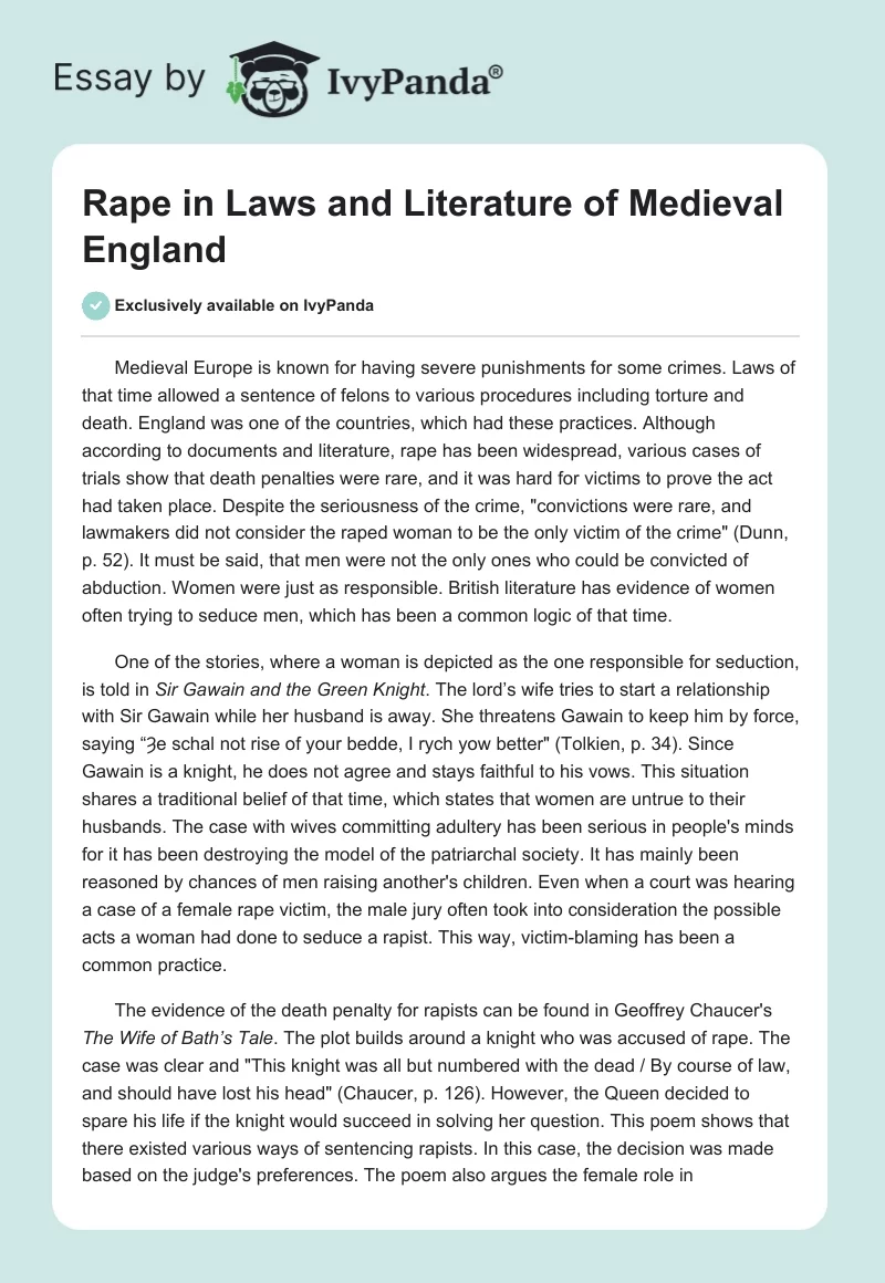Rape in Laws and Literature of Medieval England. Page 1