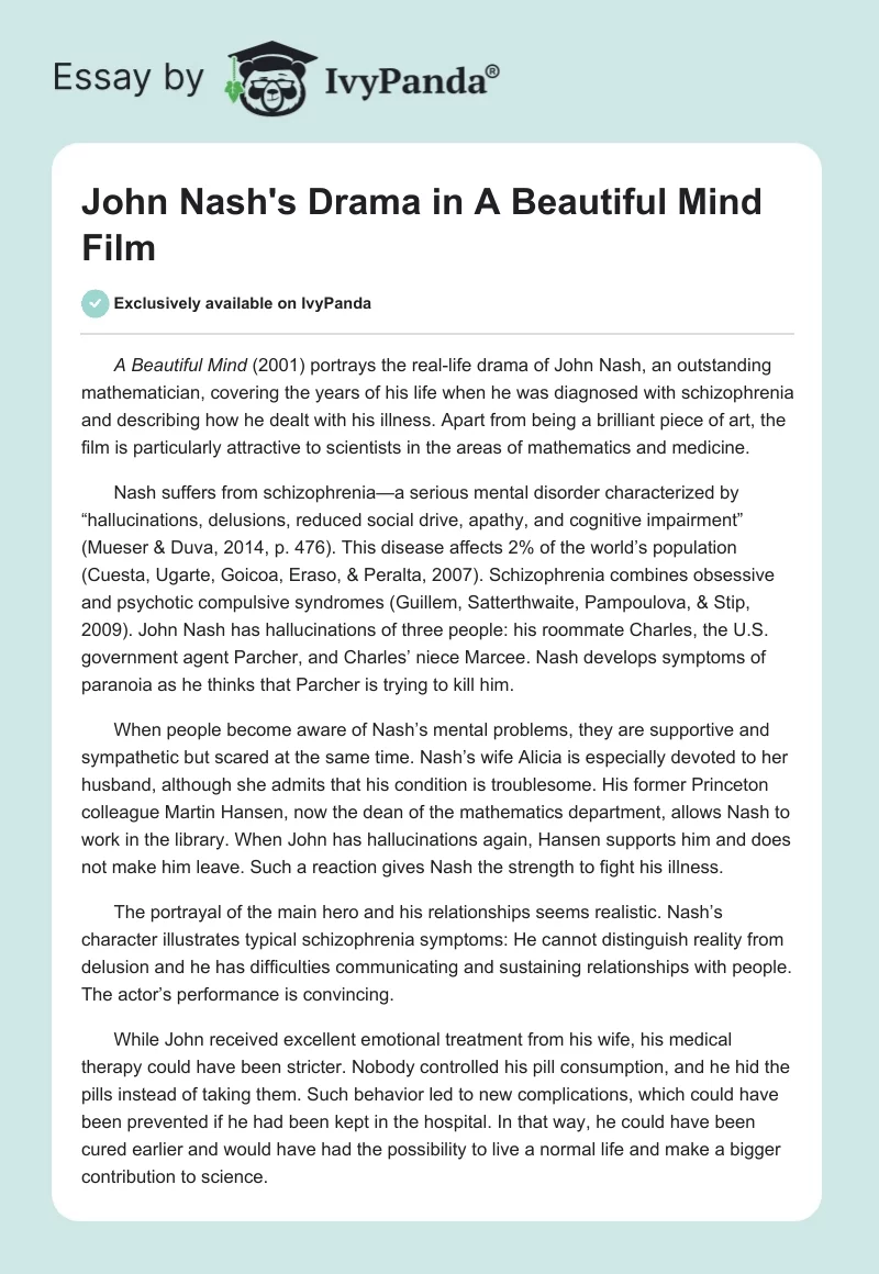 John Nash's Drama in "A Beautiful Mind" Film. Page 1