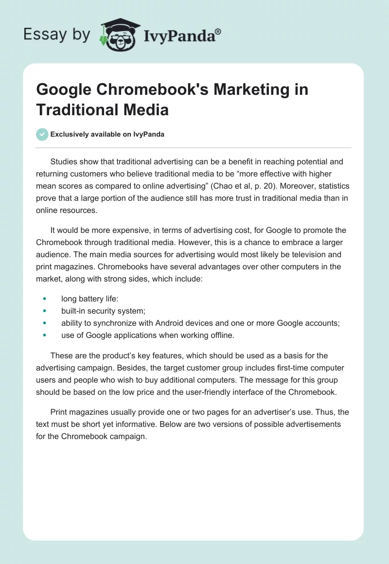 Google Chromebook's Marketing in Traditional Media. Page 1