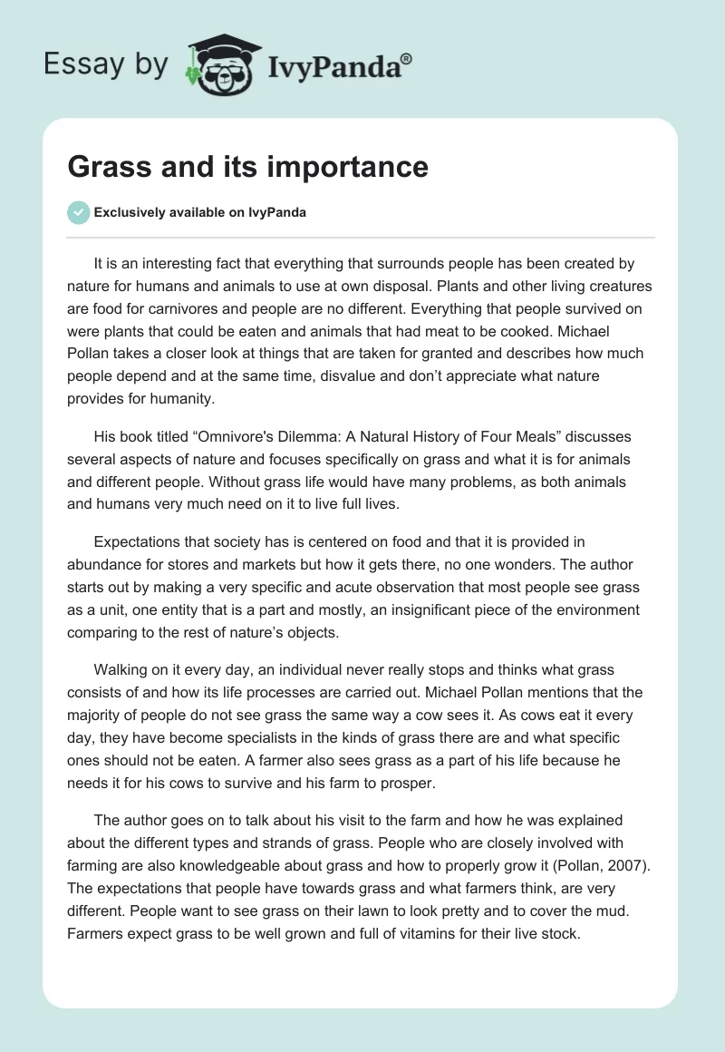 essay on importance of grass