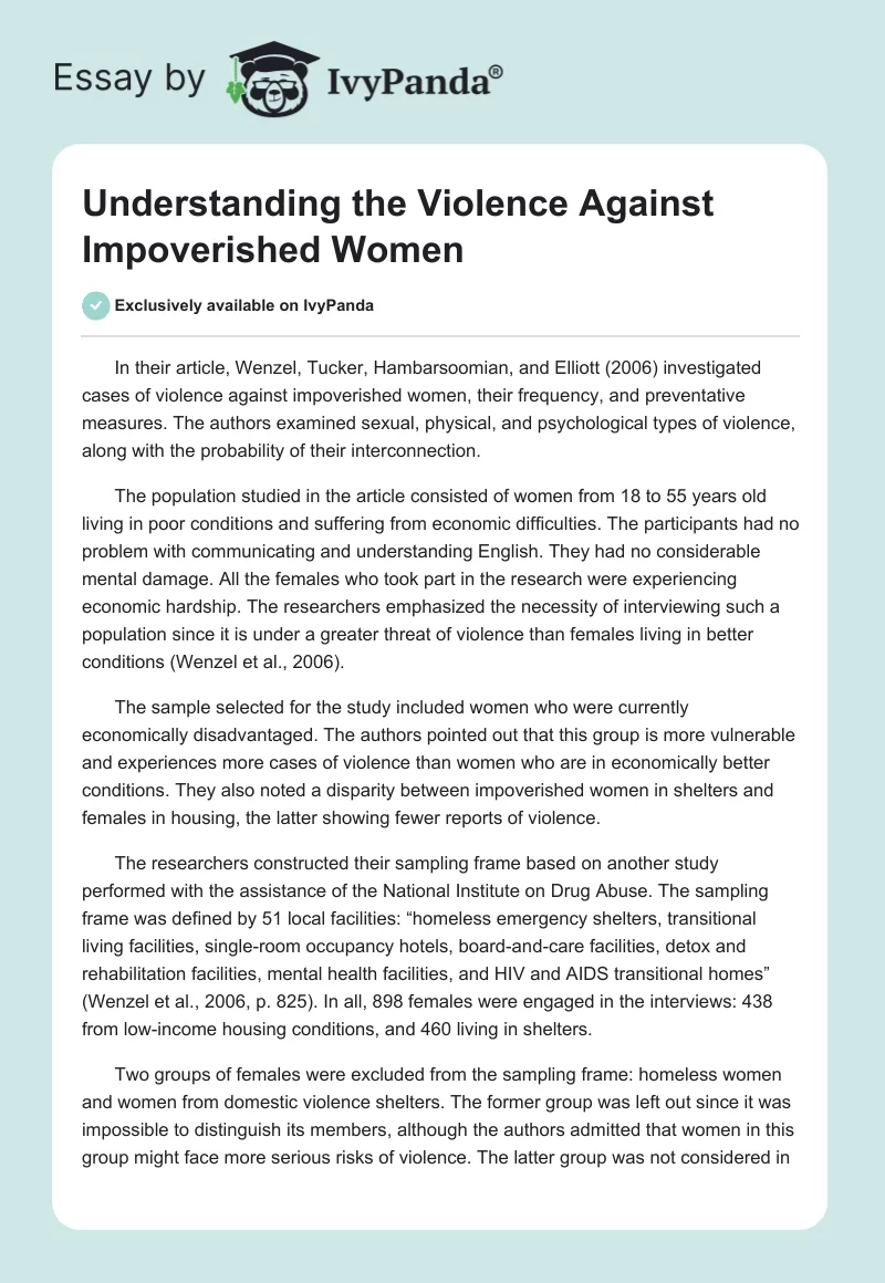 Understanding the Violence Against Impoverished Women. Page 1