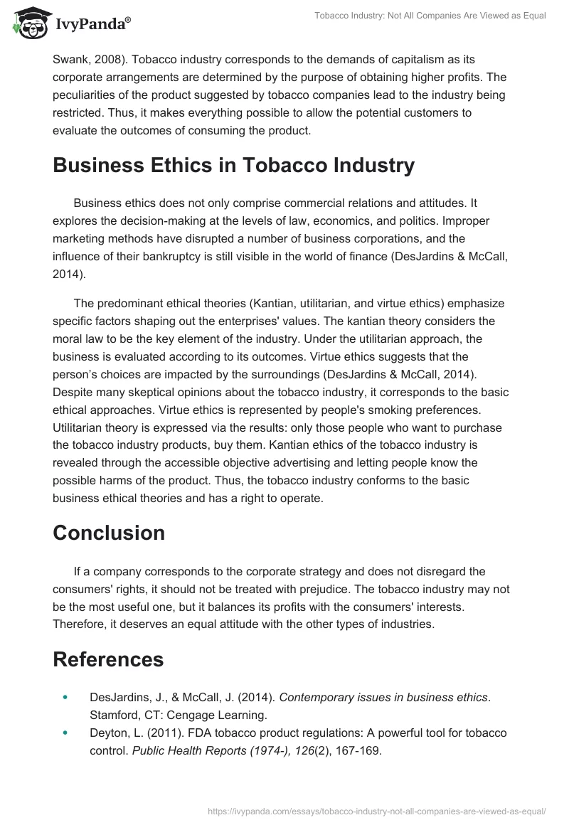 Tobacco Industry: Not All Companies Are Viewed as Equal. Page 2