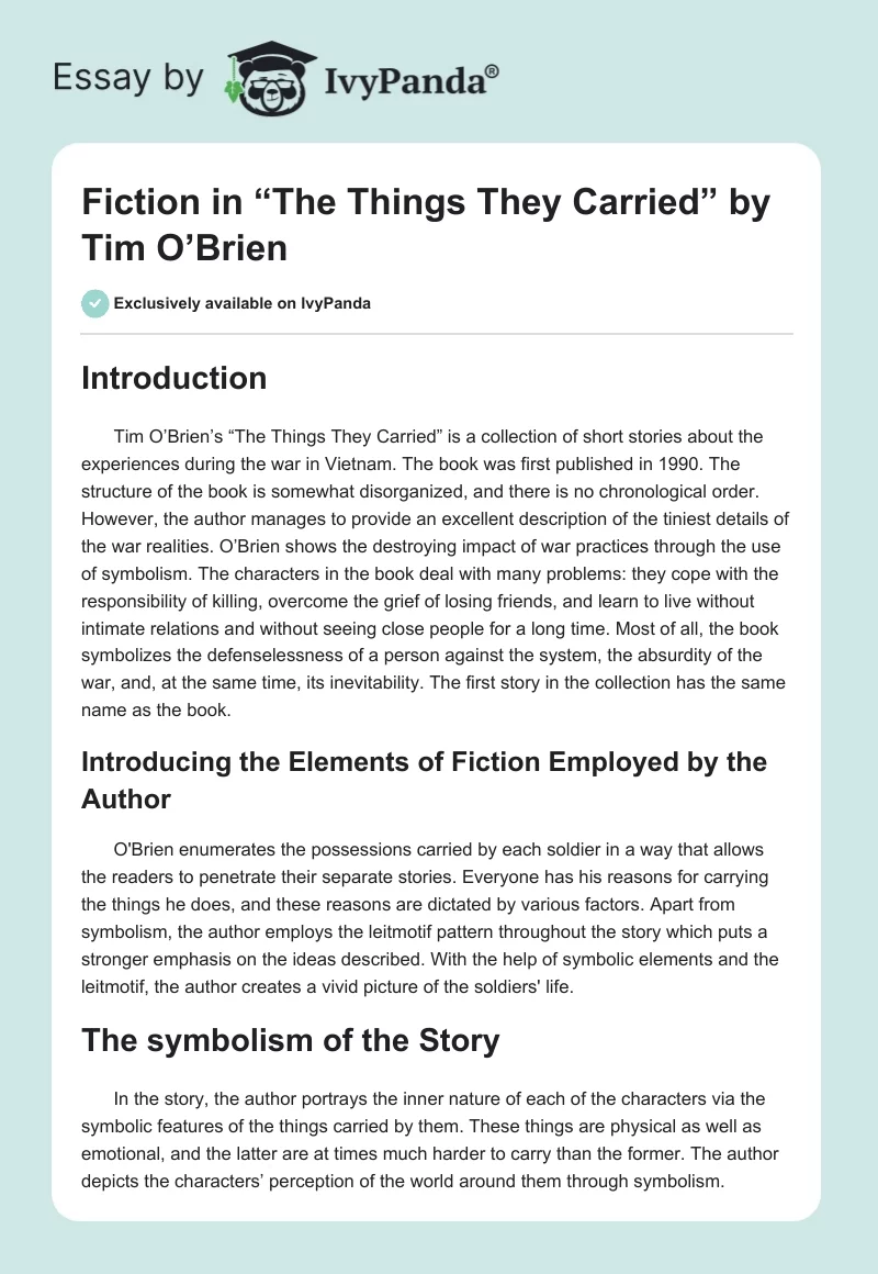 Fiction in “The Things They Carried” by Tim O’Brien. Page 1