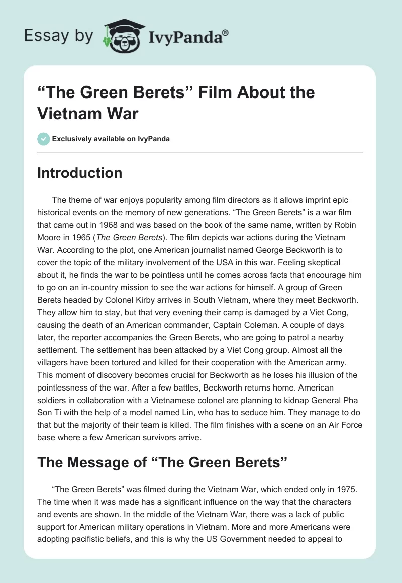 “The Green Berets” Film About the Vietnam War. Page 1