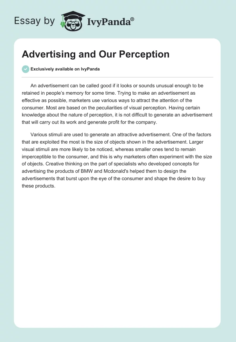 Advertising and Our Perception. Page 1