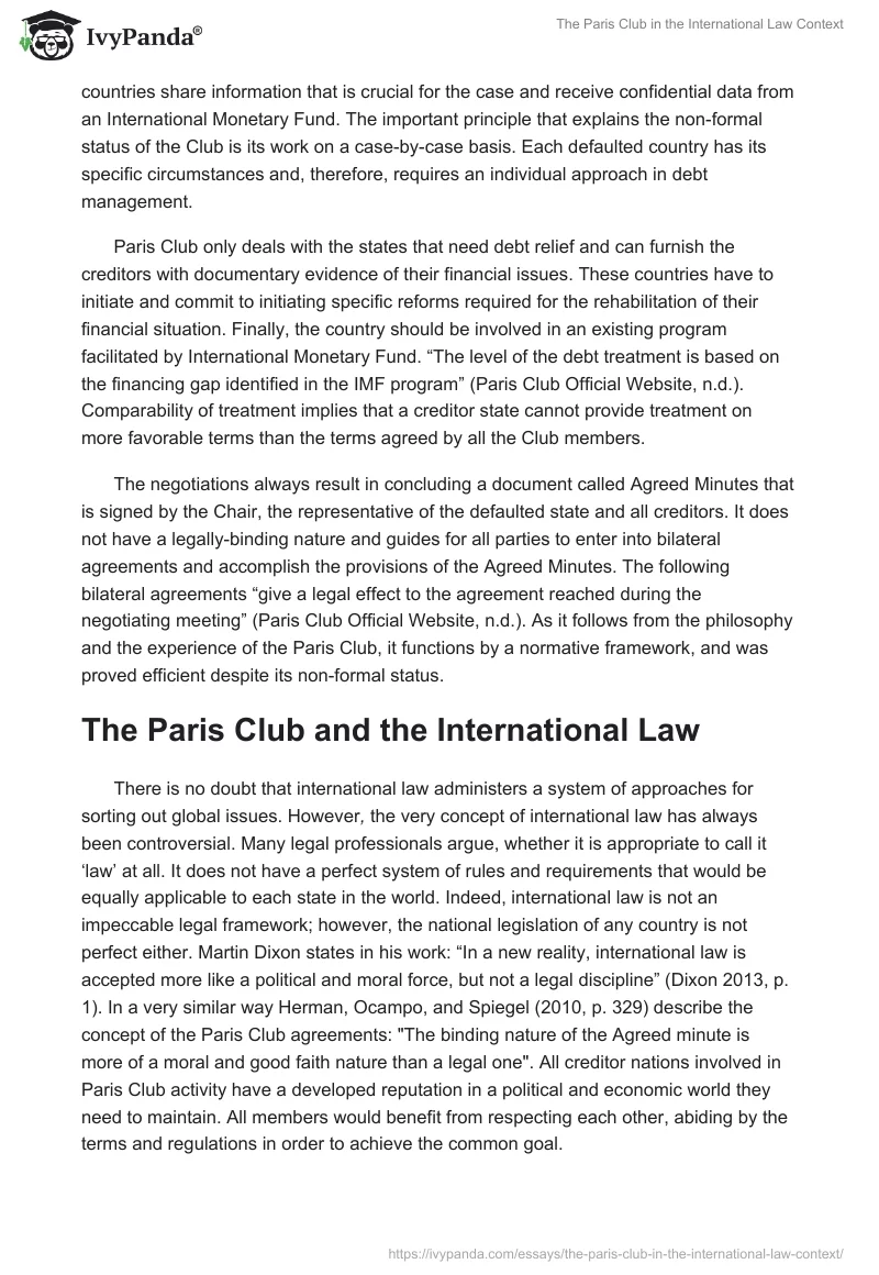 The Paris Club in the International Law Context. Page 2