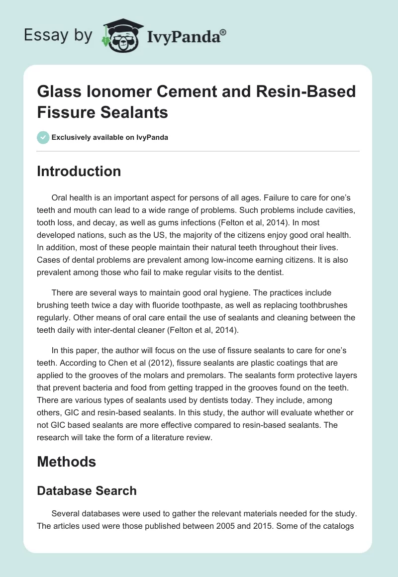 Glass Ionomer Cement and Resin-Based Fissure Sealants. Page 1
