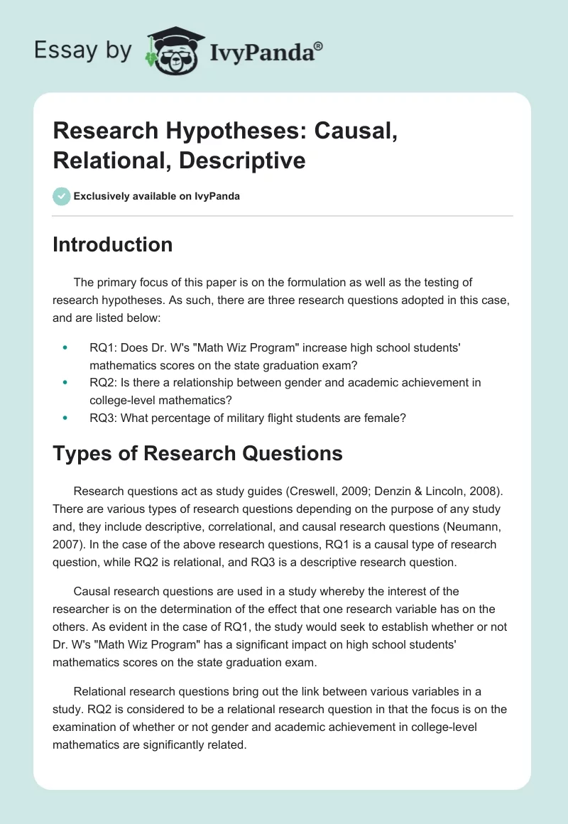 Research Hypotheses: Causal, Relational, Descriptive. Page 1
