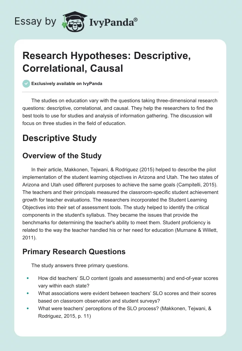 Research Hypotheses: Descriptive, Correlational, Causal. Page 1