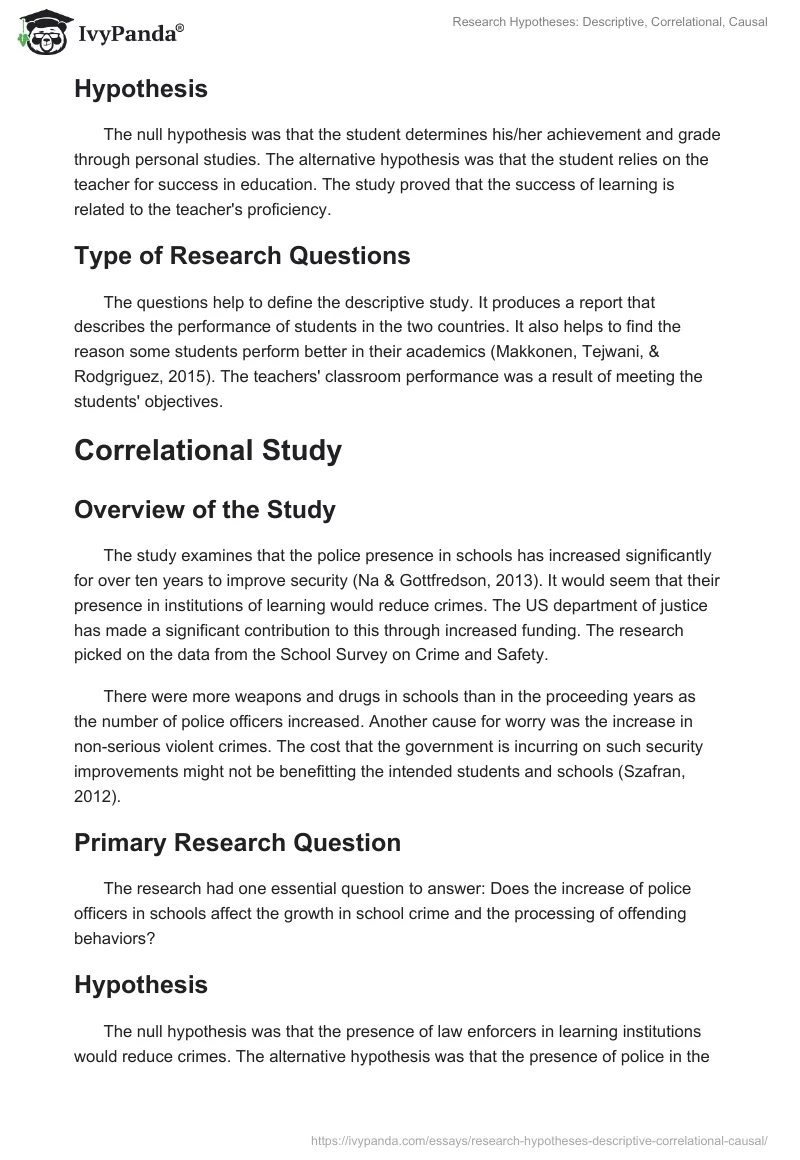 Research Hypotheses: Descriptive, Correlational, Causal. Page 2