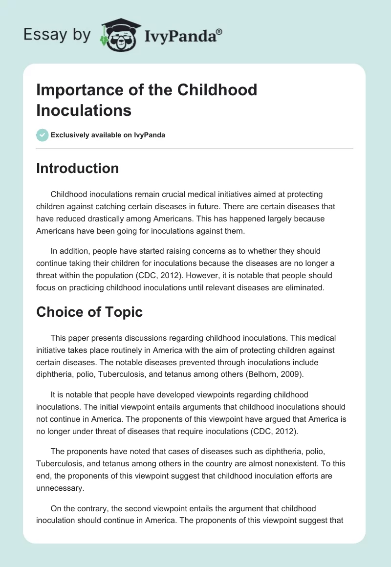 Importance of the Childhood Inoculations. Page 1