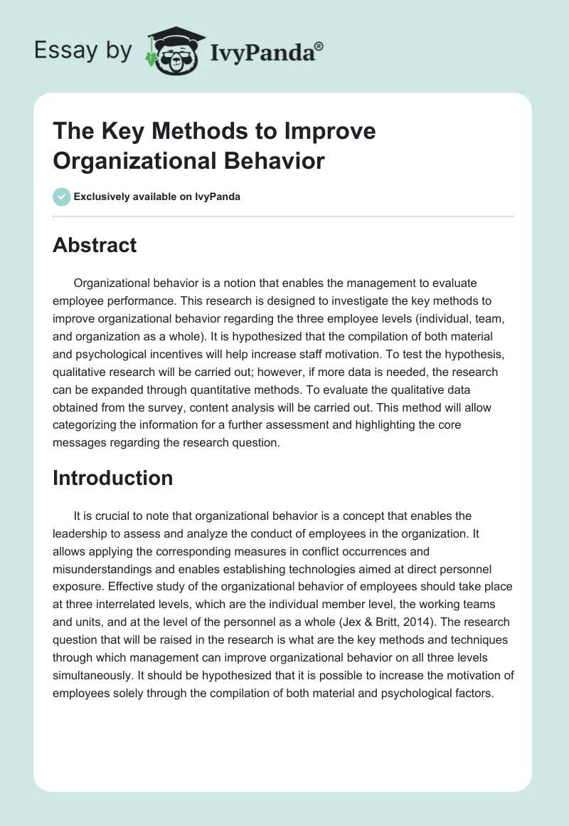 The Key Methods to Improve Organizational Behavior. Page 1