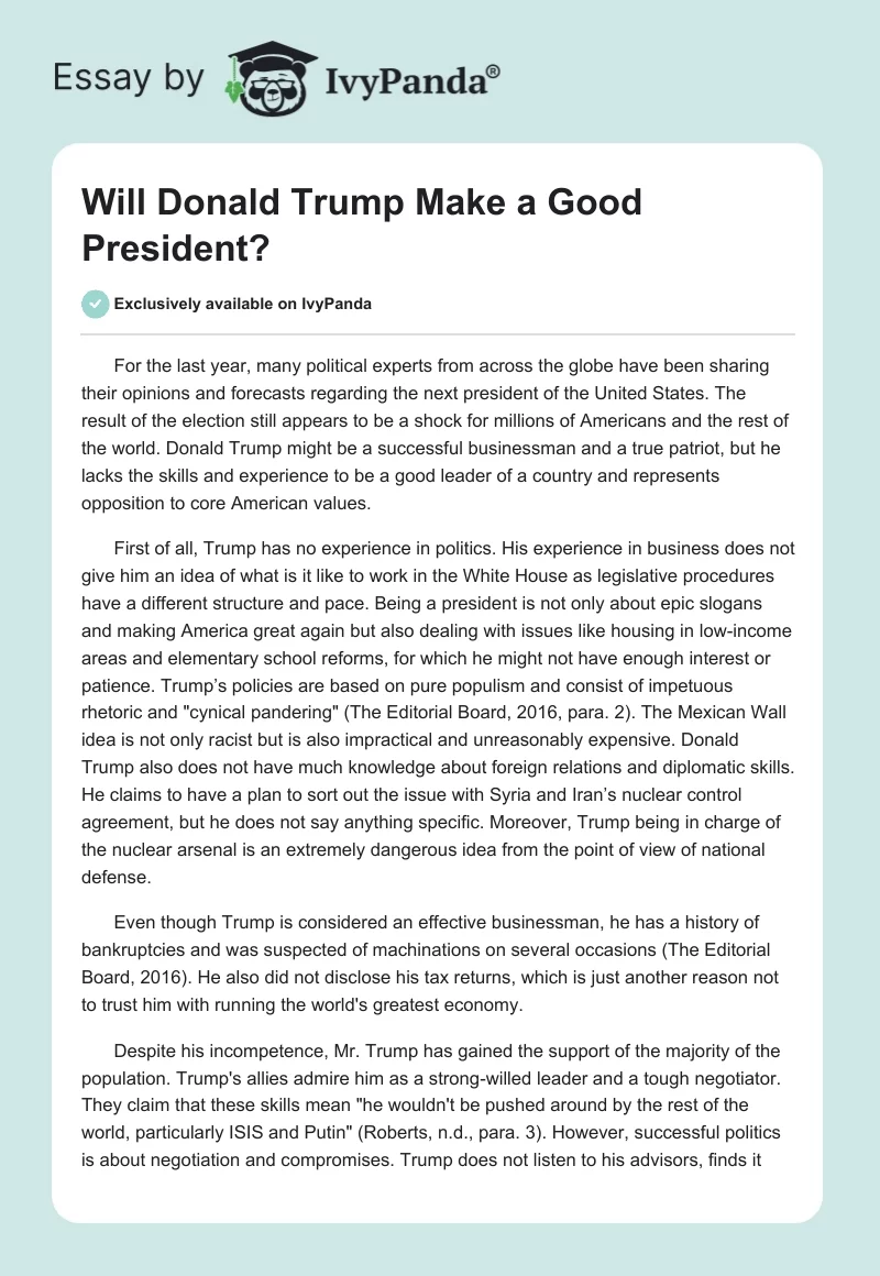 Will Donald Trump Make a Good President?. Page 1