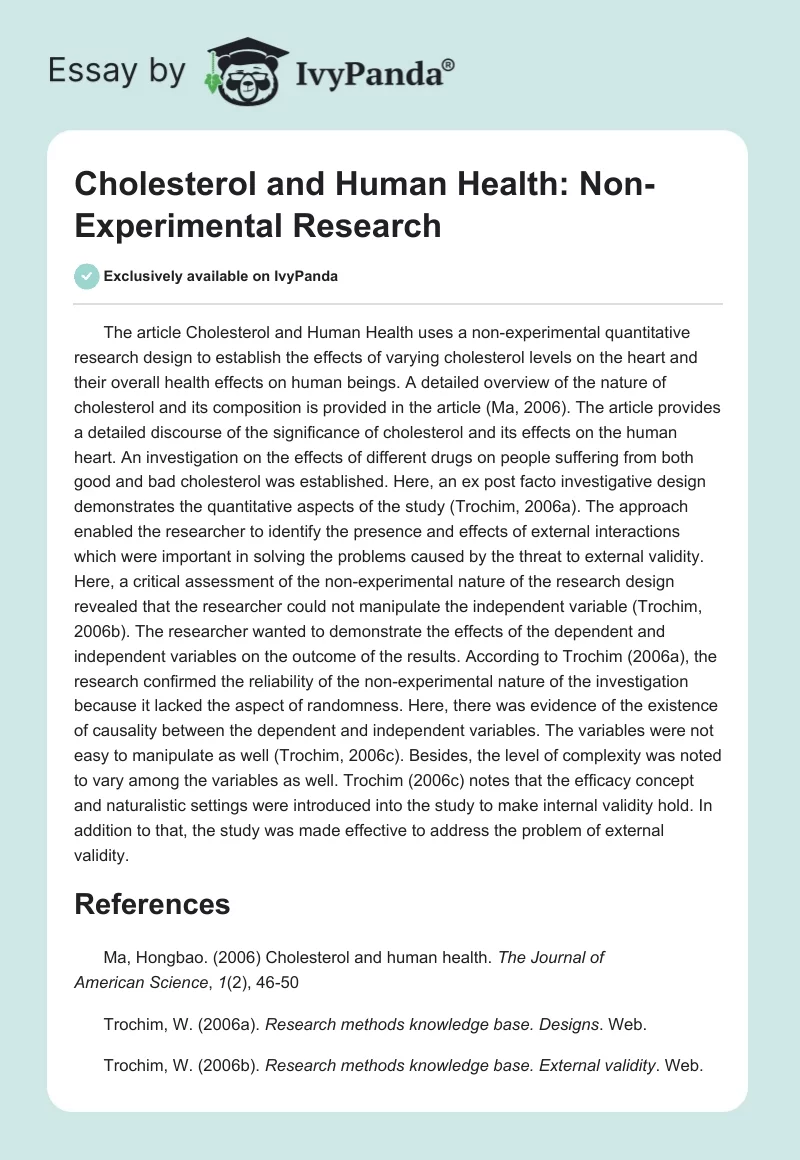 Cholesterol and Human Health: Non-Experimental Research. Page 1