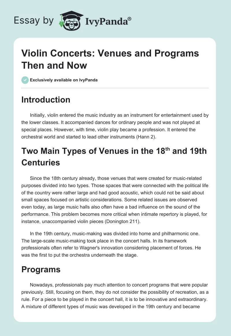 Violin Concerts: Venues and Programs Then and Now. Page 1
