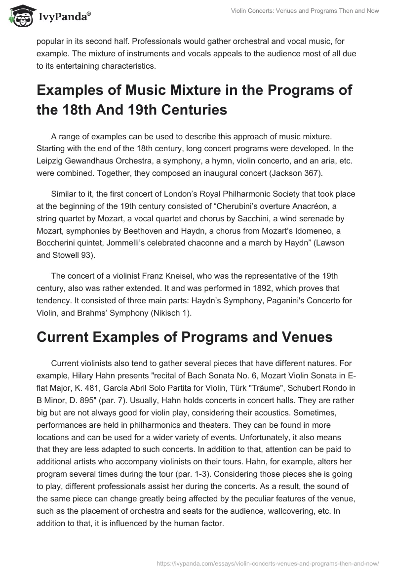 Violin Concerts: Venues and Programs Then and Now. Page 2
