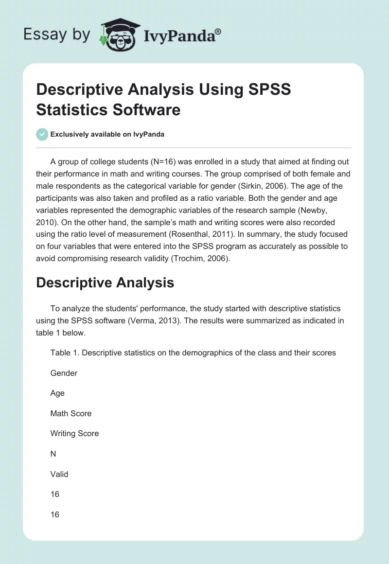 Descriptive Analysis Using SPSS Statistics Software. Page 1