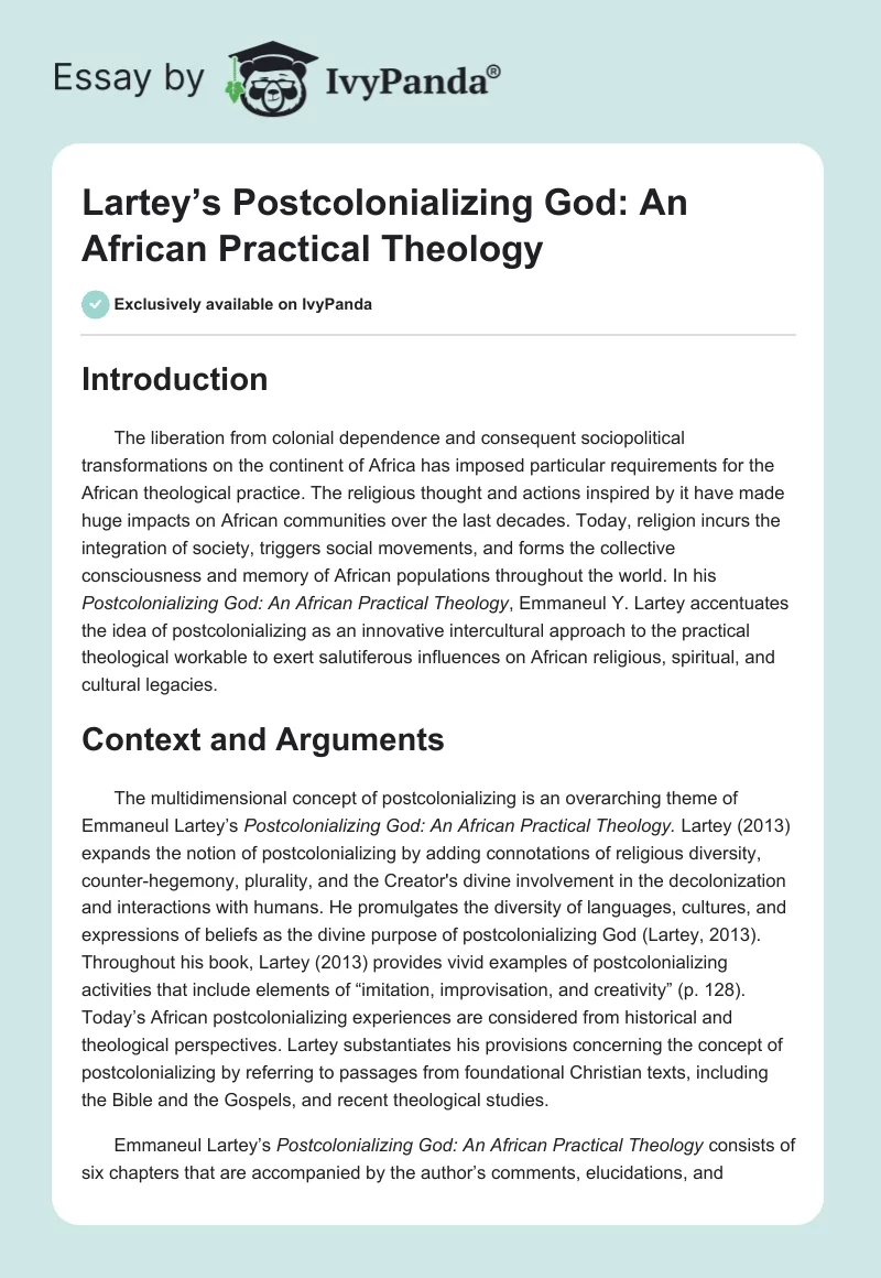 Lartey’s Postcolonializing God: An African Practical Theology. Page 1