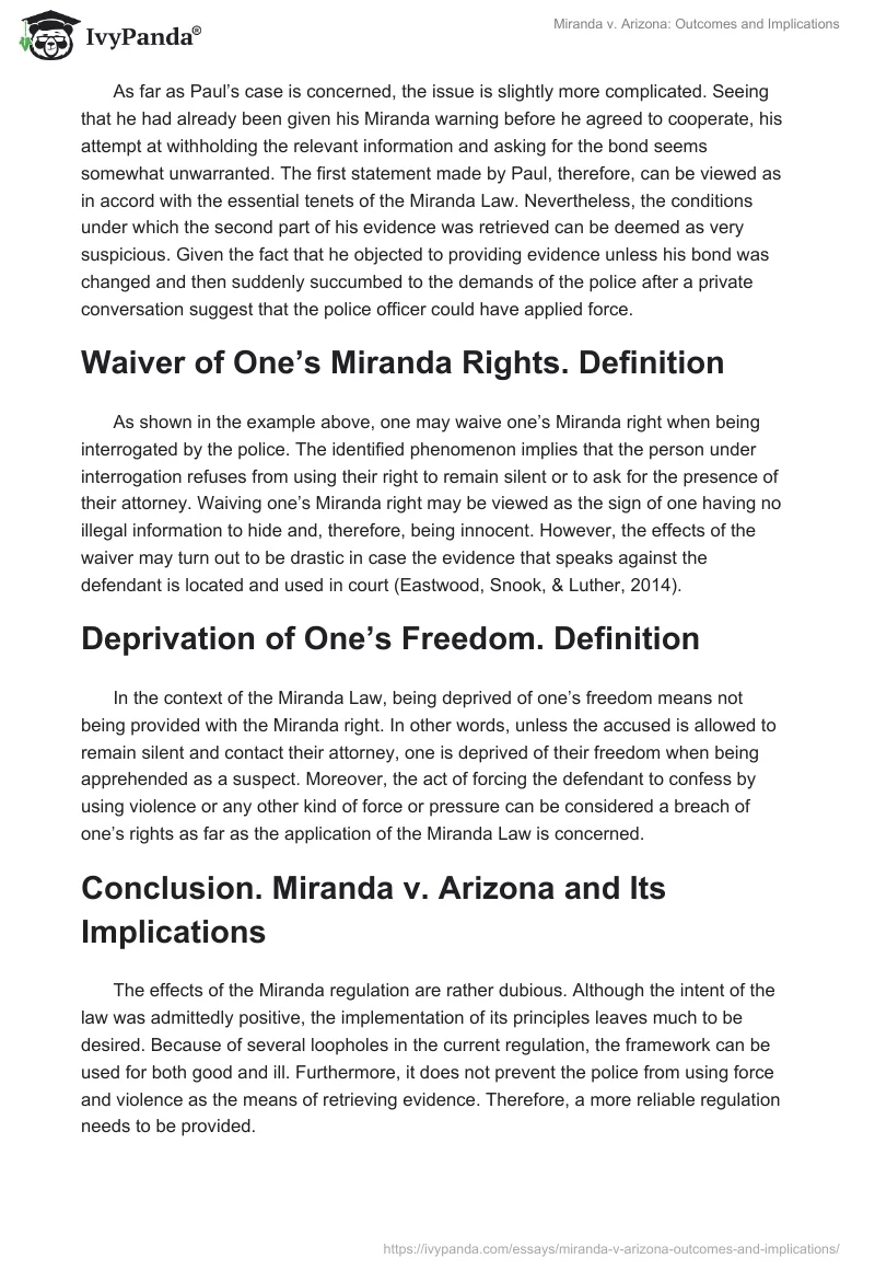 Miranda v. Arizona: Outcomes and Implications. Page 2
