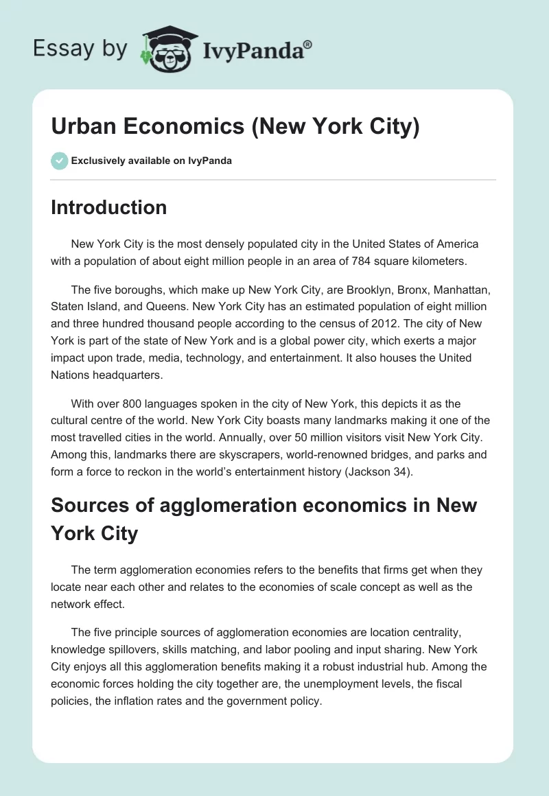 Urban Economics (New York City). Page 1