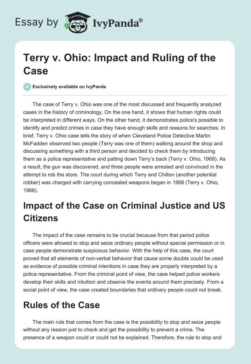 Terry v. Ohio: Impact and Ruling of the Case. Page 1