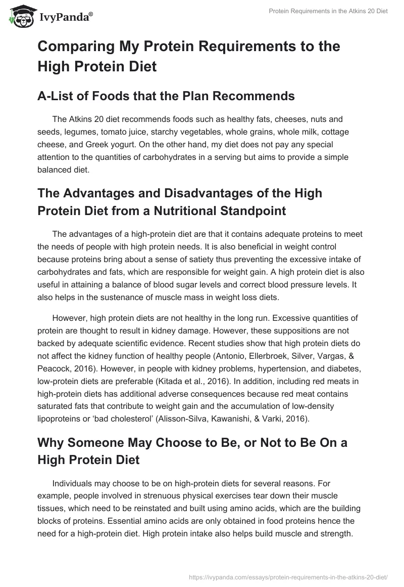 Protein Requirements in the Atkins 20 Diet. Page 3