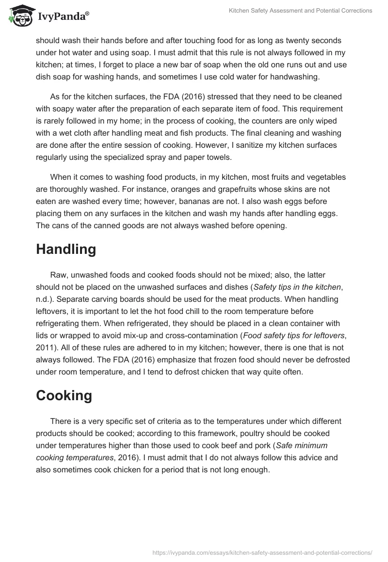 Kitchen Safety Assessment and Potential Corrections. Page 2