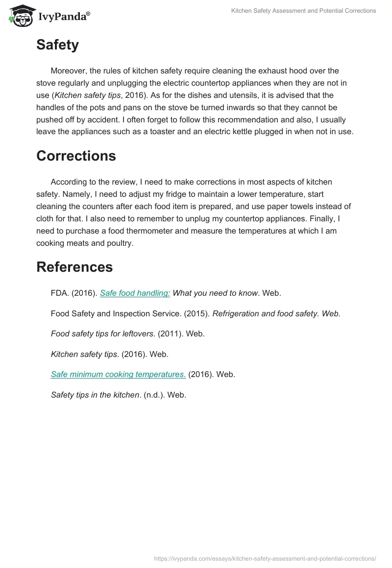 Kitchen Safety Assessment and Potential Corrections. Page 3
