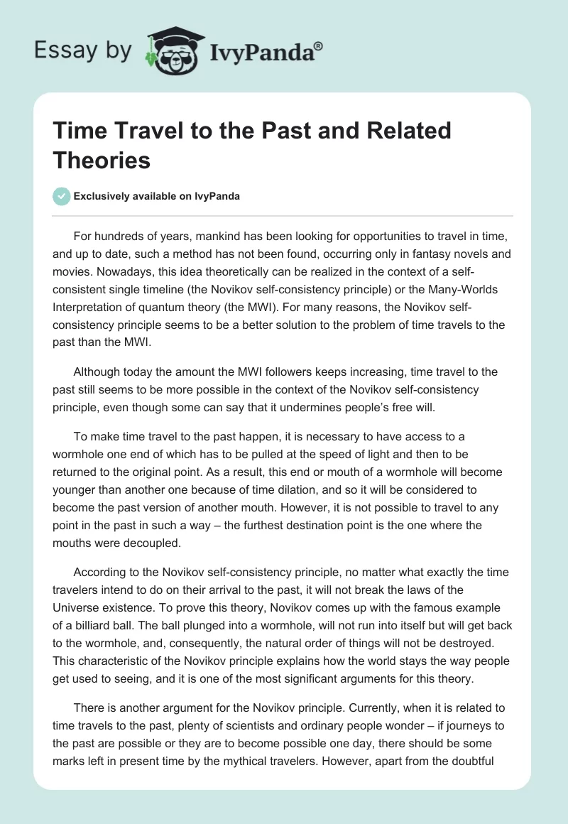 Time Travel to the Past and Related Theories. Page 1