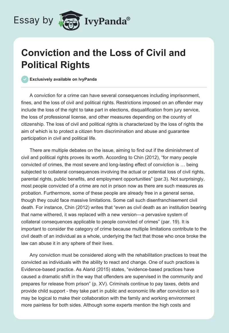 Conviction and the Loss of Civil and Political Rights. Page 1