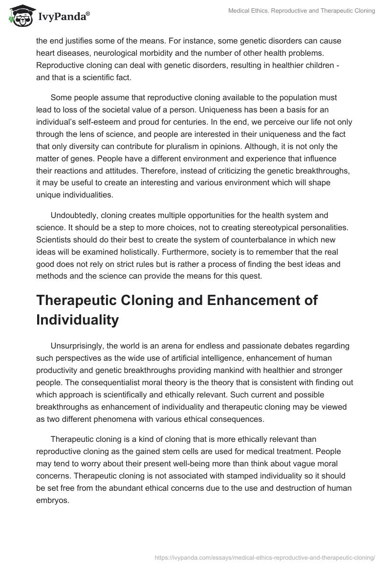 Medical Ethics. Reproductive and Therapeutic Cloning. Page 2