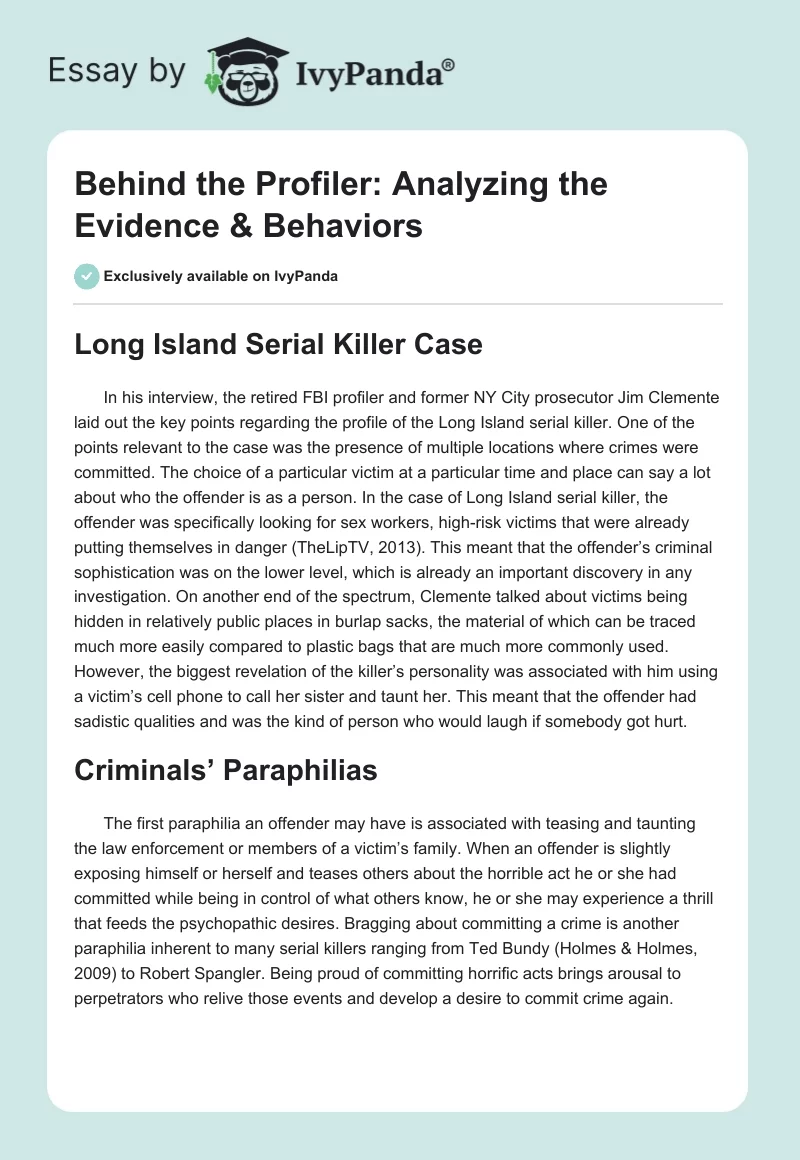 Behind the Profiler: Analyzing the Evidence & Behaviors. Page 1