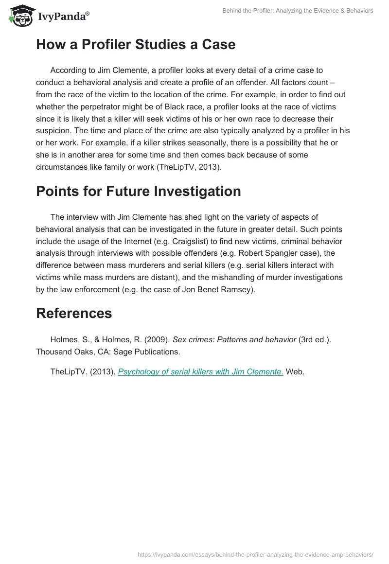 Behind the Profiler: Analyzing the Evidence & Behaviors. Page 2