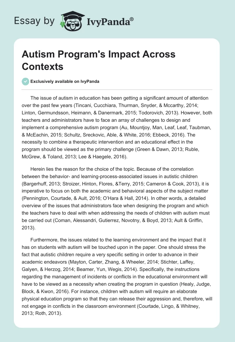 Autism Program's Impact Across Contexts. Page 1