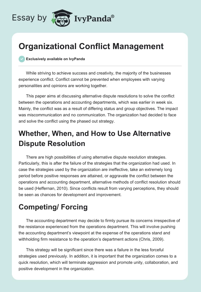 Organizational Conflict Management. Page 1