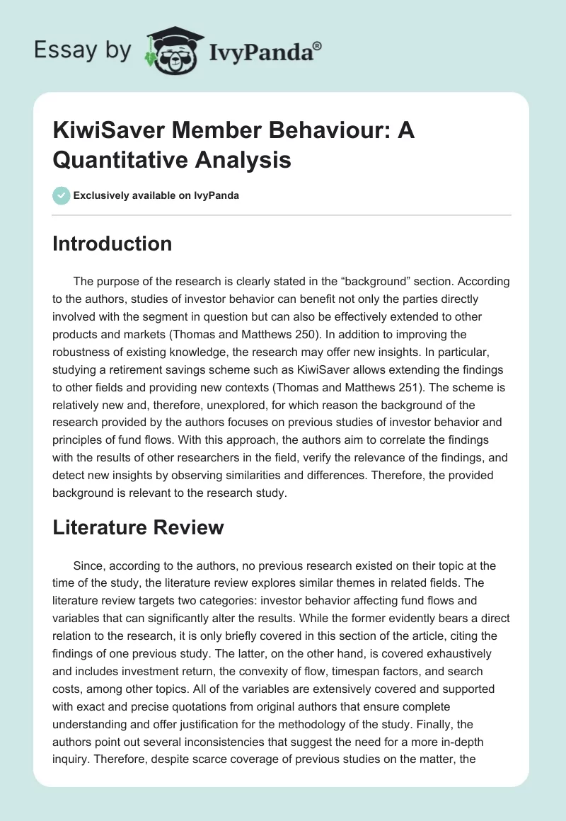 KiwiSaver Member Behaviour: A Quantitative Analysis. Page 1